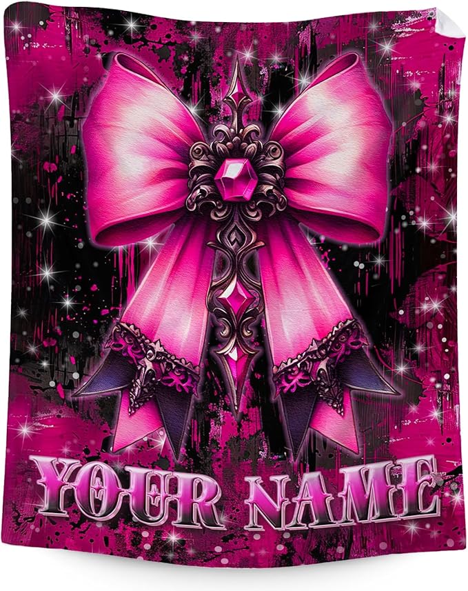 Personalized Girls Blanket - Personalized Bow Blankets for Kids, Teens - 50" x 60" Soft Fuzzy Pink Throw for Daughter