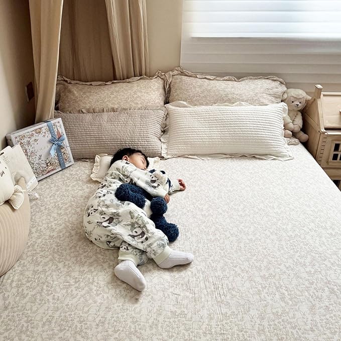 BuLuTu Muslin Cotton Kids Toddler Duvet Cover for Girls Boys Baby Crib Duvet Covers with Zipper Closure, 47"x59", Flower & Rabbit Print (No Pillow Cases)