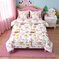 Pink Bowknot Princess Comforter Full Size,Ballet Shoes Bear Dancer Cartoon 7 Pcs Bedding Set,Tulip Flower Music Note Record Decor,Bow Tie Romantic （Fitted+Sheet+2 Pillowcases+2 Throw Pillow Covers）