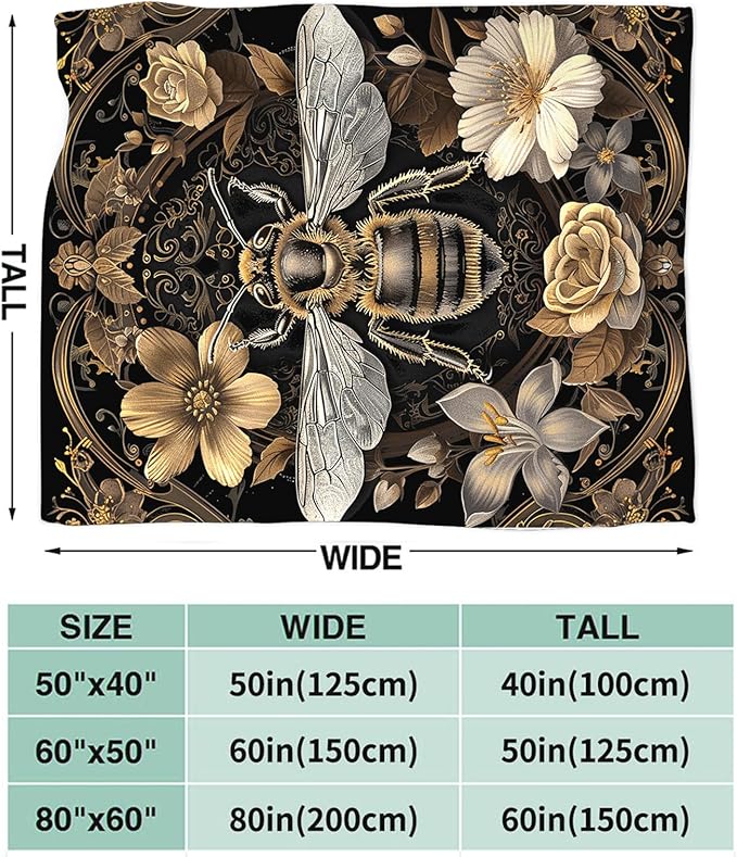 Tijuboni Bee Throw Blanket Bee Gifts for Women Men Girls Boys Kids Adults Soft Flannel Fleece Blanket for Couch Sofa Bed Home Decor 50"x60"