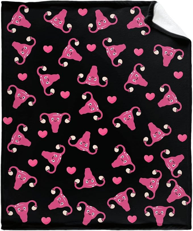 Thuswarm Cute Uterus Heart Flannel Throw Blanket Warm Cozy Soft Funny Print Blankets for Bed Couch Sofa Room Decoration Gifts 80"×60" Large for Adult