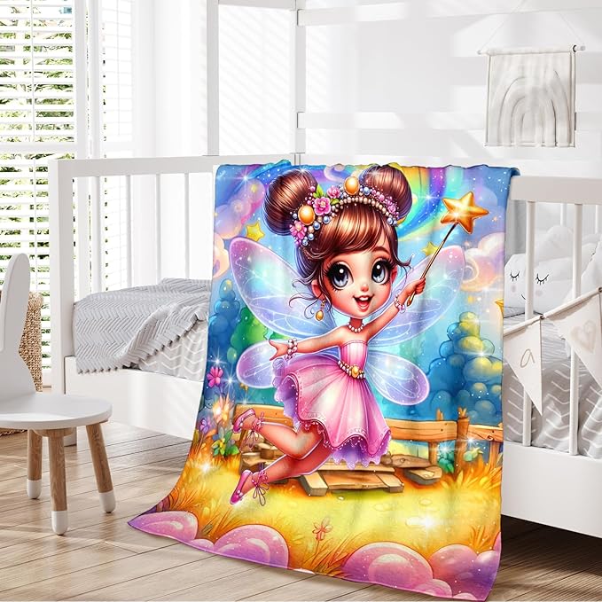 Blanket for Girls, Fairy Throw Blankets Gift for Toddler Kids Daughter 40x50 Inches Soft Cozy Cute Throw for Sofa Couch Living Room Bed Trip