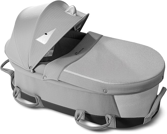 SUNVENO Handheld Portable Baby Bassinet with Removable Canopy, Foldable Travel Cradle, 6 Carry Handles, Breathable Mesh & Water-Resistant Base, Newborn Indoor/Outdoor Travel Bed