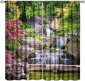 View Waterfall Blackout Curtains, Forest Waterfall Retro Style Natural Scenery Garden Art Landscape Rod Pocket Window Drapes, for Living Room Bedroom 55" W X 63" L