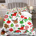 LUVIVIHOME 3PCS Christmas Comforter Set King Size, Boys Girls Kids Bedding, Cute Reindeer Snowflake Gingerbread Candy Cane Snowflake Holiday Christmas Bedding, Green Red White Quilt, 2 Pillow Shams