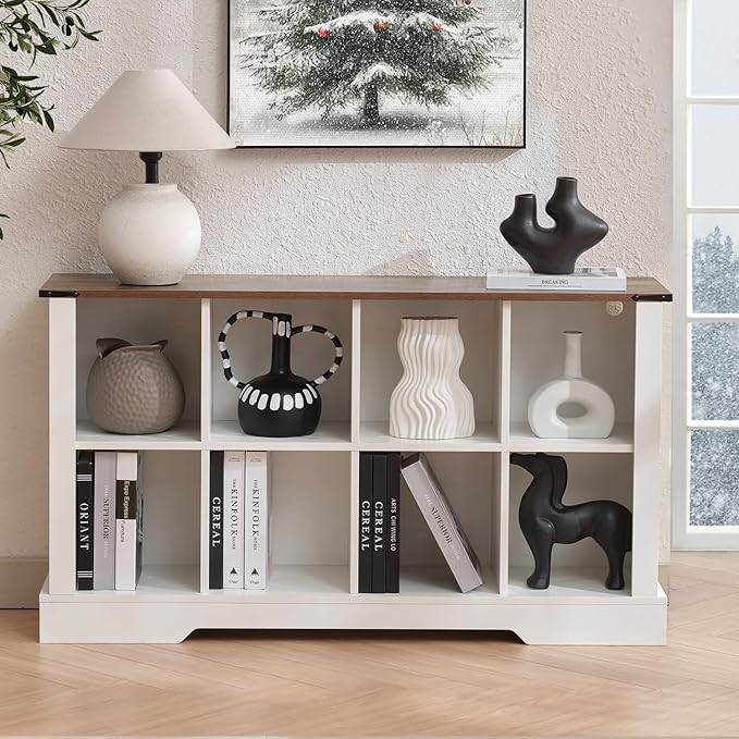 8 Cube Storage Organizer, Wood Cube Bookshelf with LED Lights, Horizontal Storage Cubes, Kids Bookshelf, Display Cabinet Cubby Shelf for Living Room Home Office Bedroom, White