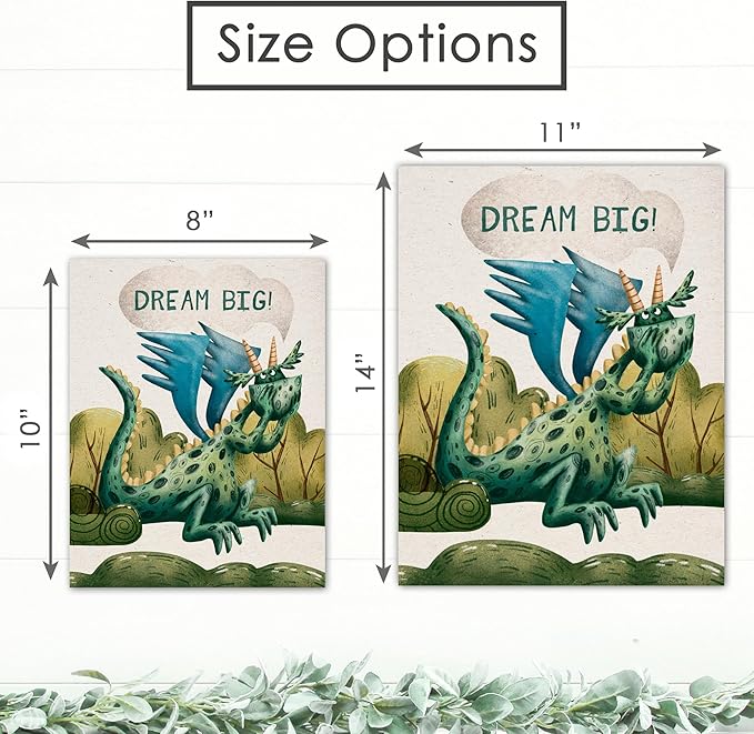 DREAM BIG PRINTABLES - Dragon Art Prints (Set of 4) - Unframed - 8x10s | Wall Art for Home, Office, Kids Room, Living Room, Bedroom, Classroom Decor
