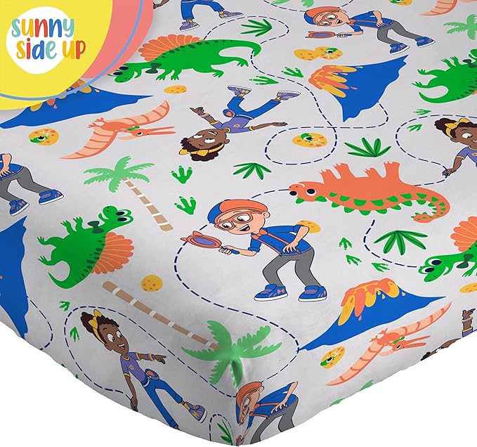 Sunny Side Up Kids Sheet Set Includes Sheets and Pillow Cover - 100% Microfiber Bedding and Room Decor, Gray - Blippi, 4 Piece Full
