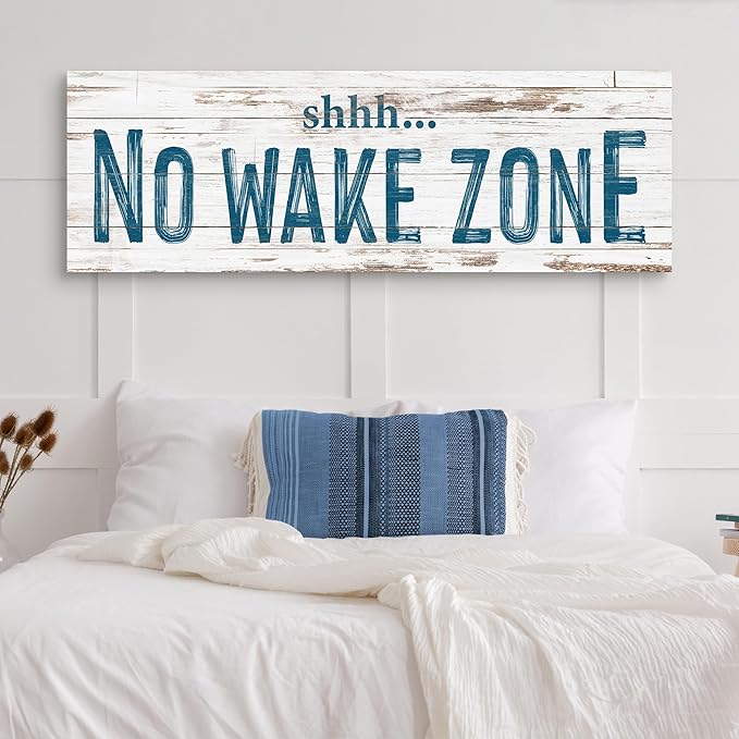 TAILORED CANVASES - No Wake Zone Sign, Charming Wall Decor for lakehouse and house, 'Shh No Wake Zone' Sign, Rustic Above Bed Decor, Lake House, Ideal Gift for Any Space 16x48