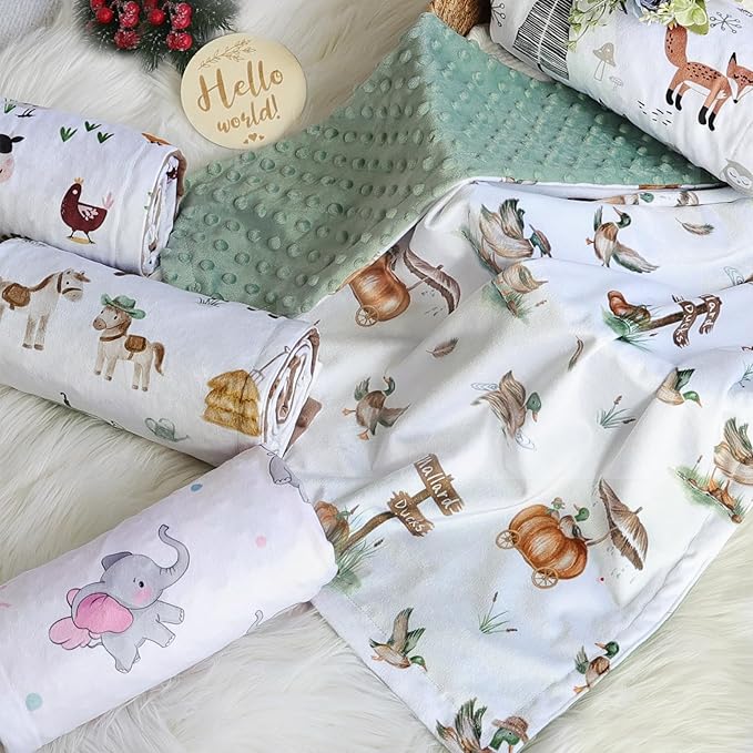 HOMRITAR Cows Baby Blankets for Boys, Super Soft Newborn Nursery Minky Blanket with Double Layer Dotted Backing, Cozy Printed Bed Throw Blanket, Farm Animals 30 x 40 Inch