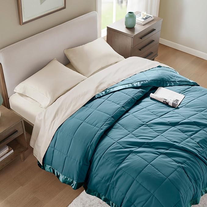 Madison Park Windom Down Alternative Blanket, Premium 3M Scotchgard Moisture Wicking Treatment, Lightweight and Soft Bed Cover For All Season, Satin Trim, Teal King