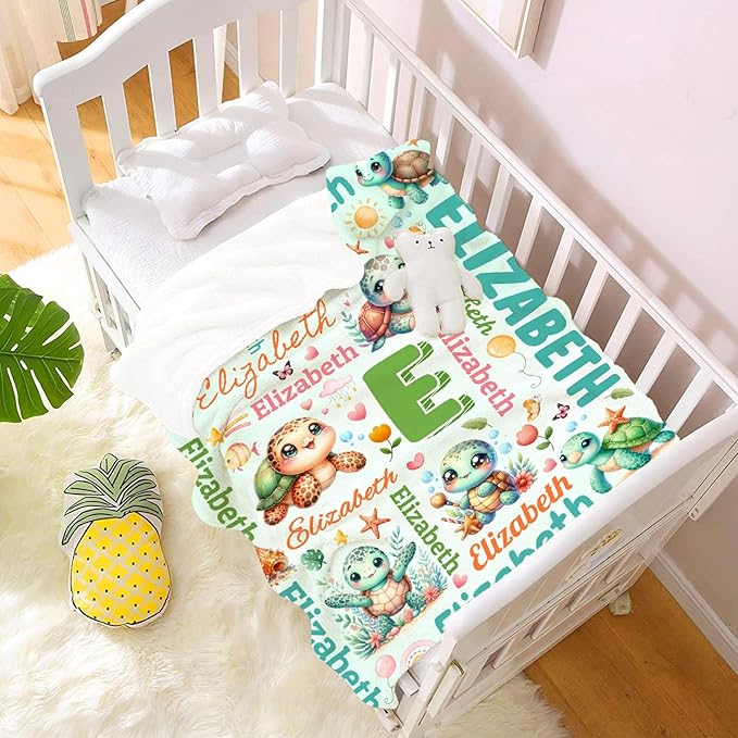 Personalized Custom Cute Turtle Preschool Blanket Gifts for Baby Toddler Kids Boys Girls - Customized Cute Turtle Super Soft Lightweight Flannel Sheets Decor for Crib Nap Couch - 30"x40" for Baby/Pets