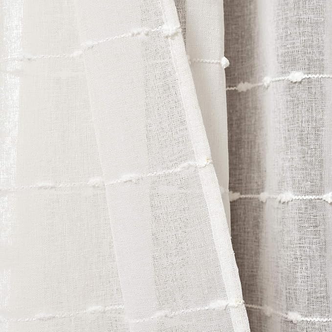 Lush Decor Farmhouse Textured Grommet Sheer Window Curtain Panel Pair, 38"W x 63"L, White