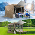 COBIZI 12x12 pop up Gazebo on Clearance Screen Tent for Camping, Scalable Sesign Outdoor Canopy Tent with Extension Support Poles & sidewalls,with Portable Carrying Bag and Ground Stakes,Khaki
