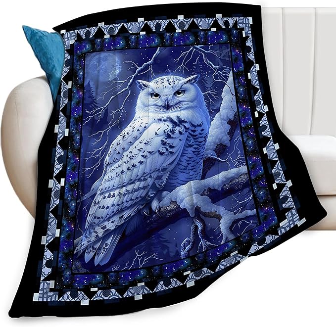Owl Night Throw Blanket Owls Moon Print Blankets Gifts for Couch Sofa Bed Stuff Decor Soft Cozy Fleece Plush Flannel Bedding for Lover Men Women Adults 60"x80"