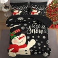 5 Pcs Twin Size Christmas Comforter Set with Pillowcase & Sham, Black Cartoon Snowman Bedding for Kids and Adults, Retro Snow Scene Bed in a Bag with Flat Fitted Sheet