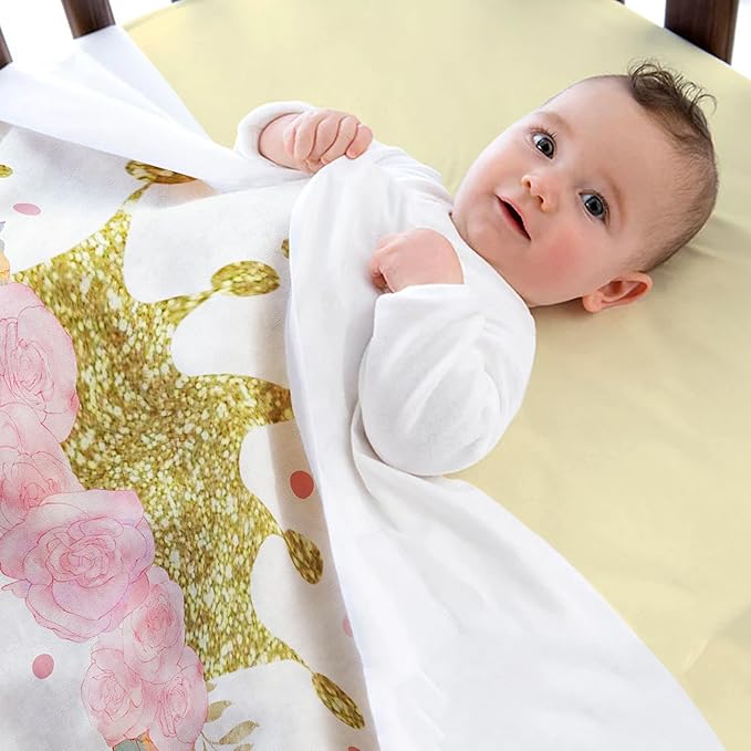Ship Next Day, Personalized Baby Blanket For Girls, Custom Baby Receiving Blanket With Name, Newborn Swaddle Toddlers Blankets, Customized Crown Flower Kids Blankets For Babies Shower Birthday Gifts