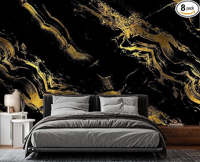 Black Gilded Marble Wall Mural Wallpaper for Bedroom 178" x 117"