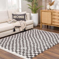 Hauteloom Kieu Contemporary Checkered Fluffy Shag Area Rug - Modern Geometric Soft Carpet Tiles for Living Room, Kids Room, Nursery - Black, White - 5'3" x 7'