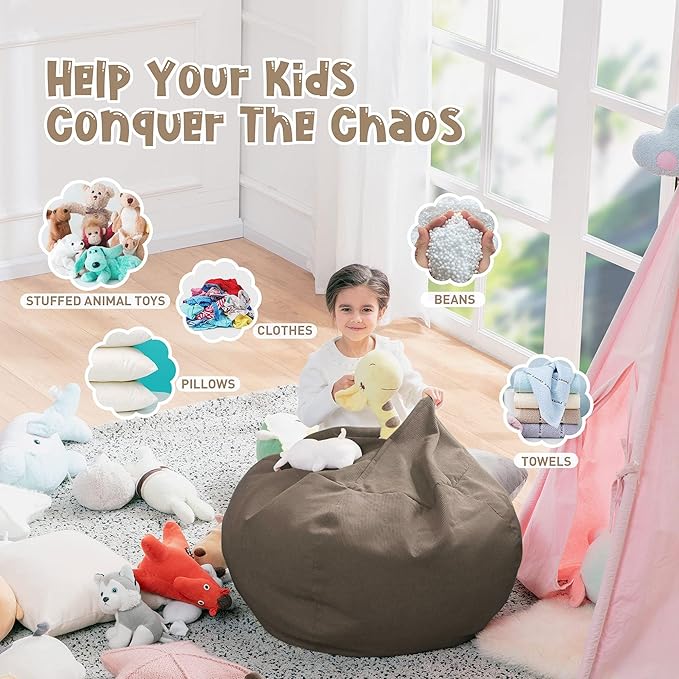 Nobildonna Bean Bag Chair Cover (No Filler) for Kids and Adults,Beanbag Stuffed Animal Storage Without Filling Plush Toys Holder and Organizer Soft Premium Corduroy 200L (Light Brown)