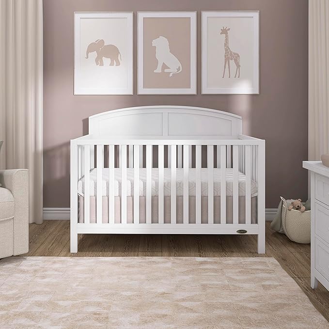 Dream On Me Storybrooke 5-in-1 Convertible Full-Size Baby Crib in White, GreenGuard Gold & JPMA, Convert to Toddler, Day & Full-Size Bed Sustainable Pinewood, 3 Mattress Heights