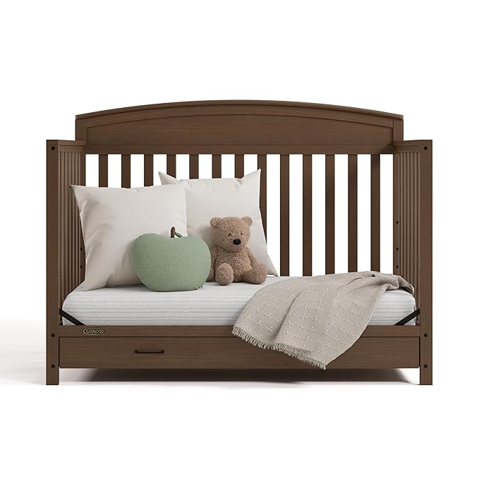 Graco Benton 5-in-1 Convertible Crib with Drawer (Hazelnut) – GREENGUARD Gold Certified, Converts from Baby Crib to Toddler Bed, Daybed and Full-Size Bed, Full-Size Nursery Storage Drawer