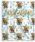 Personalized Highland Cow Blanket Gifts for Kids Boys Girls, 40x30 Inches Cute Throw Blanket for Highland Cow Lovers, Custom Soft Fuzzy Blankets for Lap Chair Travel