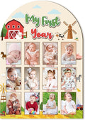 R HORSE My First Year Photo Display Wood Board - Baby’s First Year Picture Frame, 12 Months Milestone Board, 3D Farm Themed Neutral Baby Keepsake Gift One Year Old Birthday Nursery Decor for Girl Boy