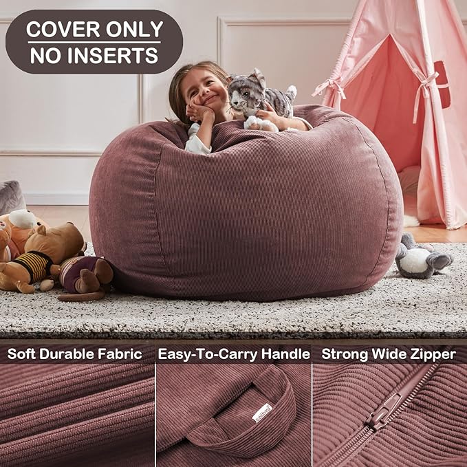 Nobildonna Bean Bag Chair Cover (No Filler) for Kids and Adults,Beanbag Stuffed Animal Storage Without Filling Plush Toys Holder and Organizer Soft Premium Corduroy 200L
