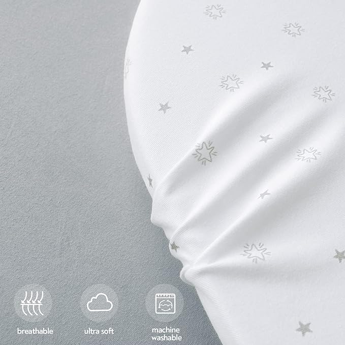 Bassinet Sheets Compatible with AMKE 3 in 1 (35" x 21"), Besrey, Miliard, GoFirst, Li’l Pengyu, Foalom, YADAQE, Baby Joy, TCBunny, yamesmile Bassinet, Ultra Soft & Super Stretchy, Grey & White Star