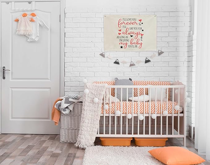 I’ll Love You Forever Kids Nursery Canvas Banner Wall Decor-Baby Room Bedroom Kindergarten Reading Room Playroom Wall Decorations-Baby,Shower Baptism Gift-Rectangular Banner Flag