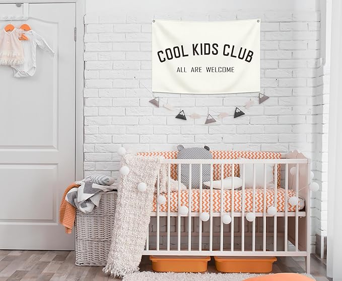 Cool Kids Club-Rectangular Banner Flag Wall Art Decor Gift for Baby Boy Girl Kids,Nursery Classroom Playroom Reading Room Bedroom Decor-Baby Present Shower,Birthday Christmas Gift
