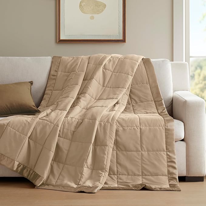 Madison Park Windom Down Alternative Blanket, Premium 3M Scotchgard Moisture Wicking Treatment, Lightweight and Soft Bed Cover For All Season, Satin Trim, Brown Twin