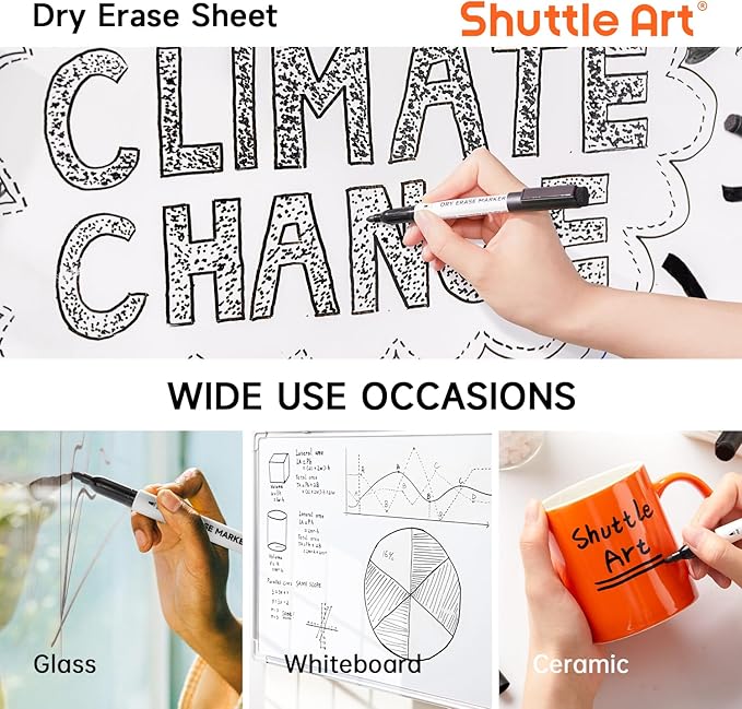Shuttle Art Dry Erase Markers, 15 Pack Black Magnetic Whiteboard Markers with Erase,Fine Point Dry Erase Markers Perfect For Writing on Whiteboards, Dry-Erase Boards,Mirrors for School Office