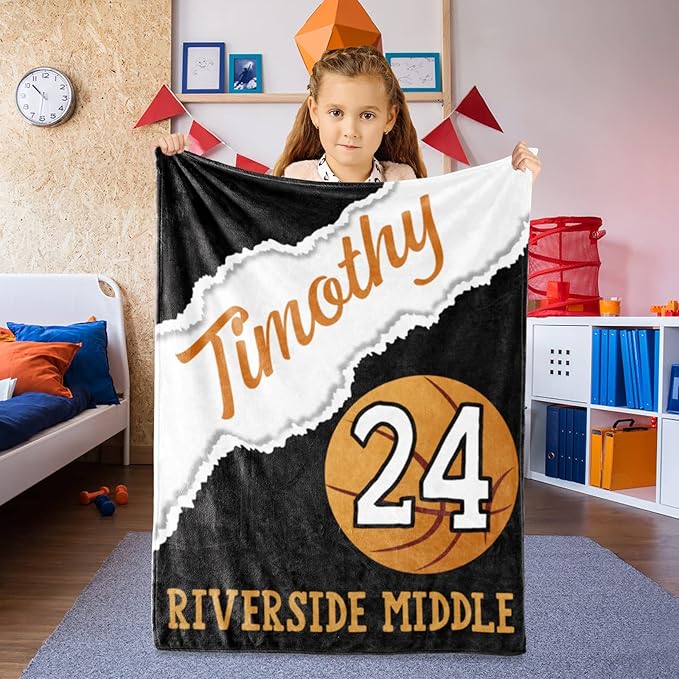 Custom Kids Soft Blanket: Personalized Gift for Basketball Football Soccer Softball Lovers Name and Number - Flannel Toddler Bed Blankets (60X80inch)