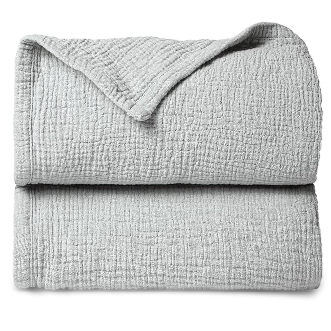 lulumoon Muslin Baby Blanket Quilt - Crib Blanket for Toddlers 47"× 47" Silver Grey