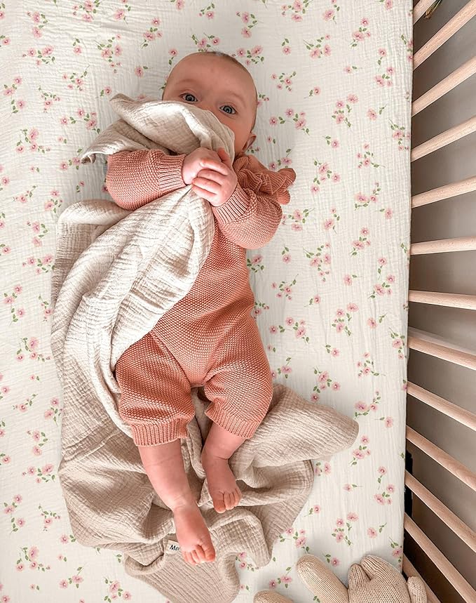 Crib Sheets for Baby Boy Girl 2 Pack, Fitted Crib Mattress Sheet 28" x 52", Muslin Toddler Bedding with Neutral Style, Nursery Bedding Essentials (Rosy)