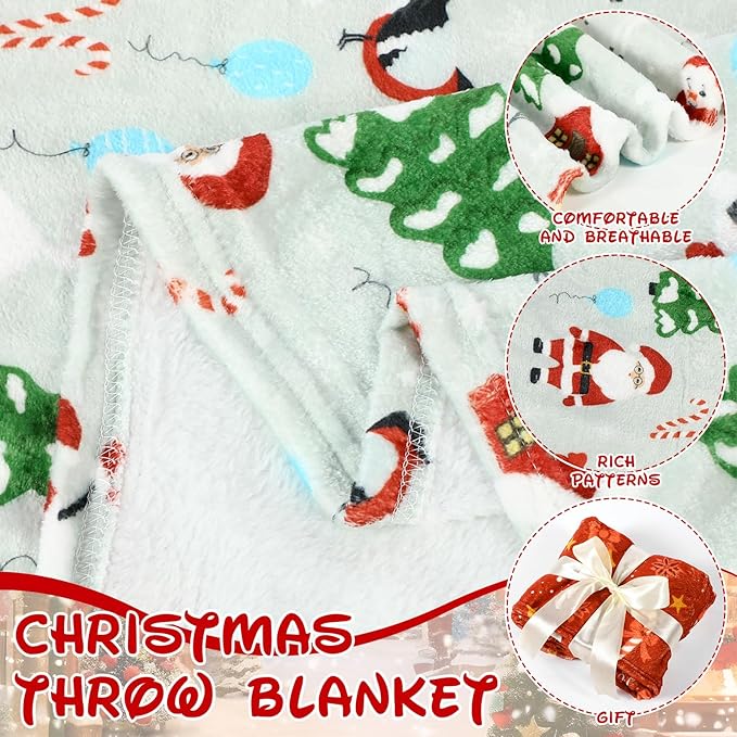 Buryeah 4 Pack Queen Size Christmas Throw Blankets Bulk for Sofa Bed Couch Snowman Igloo Santa Claus Bells Xmas Tree Soft Cozy Christmas Plush Flannel Blanket Home Decor Xmas Supplies, 60 x 80 Inches