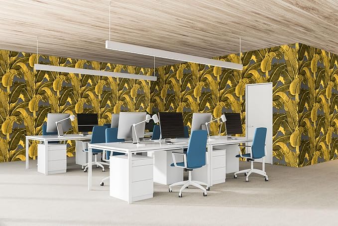 Vintage Gold Banana Leaf Bathroom wallpeper Living Room Bedroom Tropical Plant Wall Mural - 320"x108" (Not Peel and Stick)