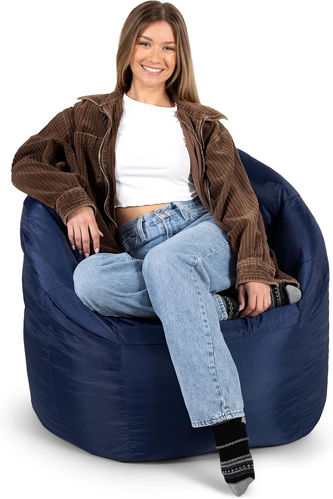 Big Joe Milano Bean Bag Chair for Kids, Teens, Adults, Durable Easy-Clean Navy Smartmax, Nylon Polyester Blend, Lightweight Seat for Reading Nook and Gaming, 2.5 foot Refillable