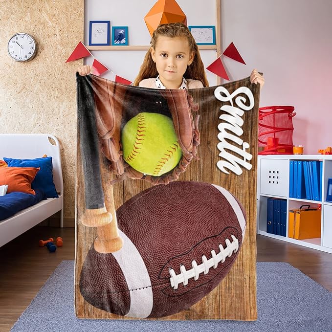 Custom Infant Softball Blanket: Personalized Name and Number Blankets for Baby Kids Boys Girls Teen Mother's Day Father's Day Birthday Easter Gifts(60"x80")