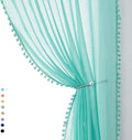 Treatmentex Pompom Sheer Curtain Panels 84inch Long Living Room Bedroom Window Curtain Drapes for School, Kindergarten 52" Width Each Panel. 1 Pair Rod Pocket Aqua
