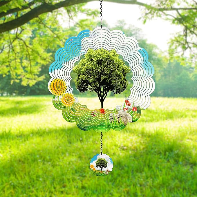 J-Fly Hanging Decor Outdoor,Outdoor Garden Decor, Wind Spinners Outdoor Colorful Green Tree Hanging Decor,Ornaments Kinetic Yard Art, for Women-Big Green Tree Wind Spinners.