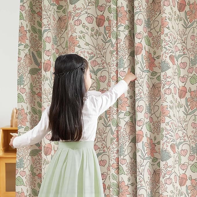 jinchan Nursery Curtains 95% Blackout Pink 84 Inch Long Floral Curtains for Girls Room, Farmhouse Drapes for Living Room Bedroom Darkening Window Treatment Grommet Top Set of 2 Panels