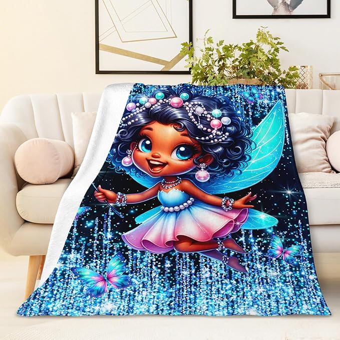 Blanket for Girls, Fairy Throw Blankets Gift for Toddler Kids Daughter 40x50 Inches Soft Cozy Cute Black Throw for Sofa Couch Living Room Bed