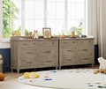 WAMPAT Set of 2 Kids Dresser with 12 Drawers, 2-in-1 Baby Dresser for Bedroom & Kids Room, Rustic Chests & Dressers Wooden Closet Organizer for Children's Bedroom, Grey