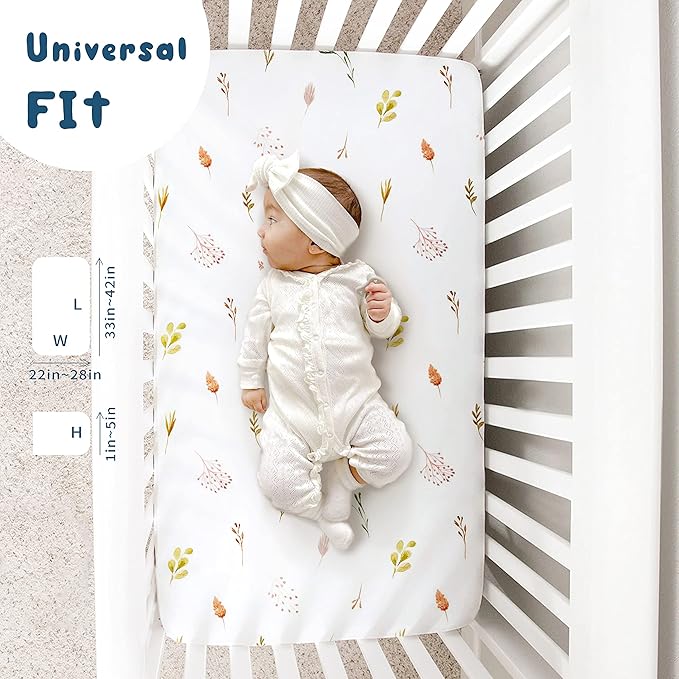 Pack n Play Sheets Fitted 3 Pack, Stretchy Ultra Soft Jersey Knit Pack and Play Sheets, Universal Fitted Portable/Mini Crib Mattresses Snug and Safe, Pretty Watercolor Rose Flora for Baby Girls