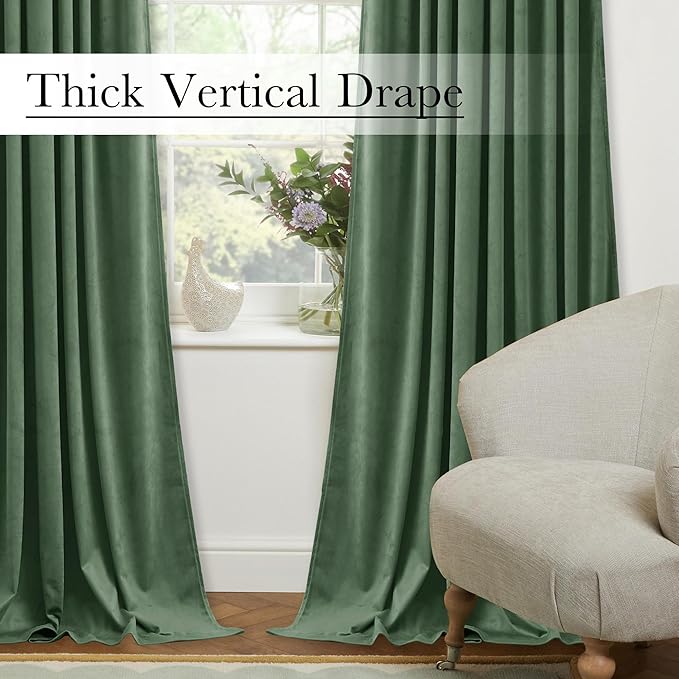 StangH Emerald Green Velvet Curtains - Room Darkening Thermal Insulated Velvet Drapes for Bedroom, Living Room, Home Theater - Super Soft Window Treatment with Pleat Tape, 52 x 84 Inch, 2 Panels
