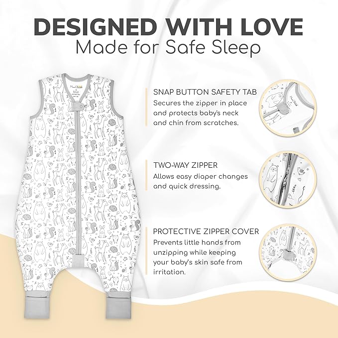 Mama Cheetah Toddler Sleep Sack with Feet 2T, 2.5 TOG Organic Cotton Baby Sleeping Bag with Legs, Baby Wearable Blankets for Walkers w/ 2-Way Zipper, Baby Sleep Sack for Girls Boys, Medium