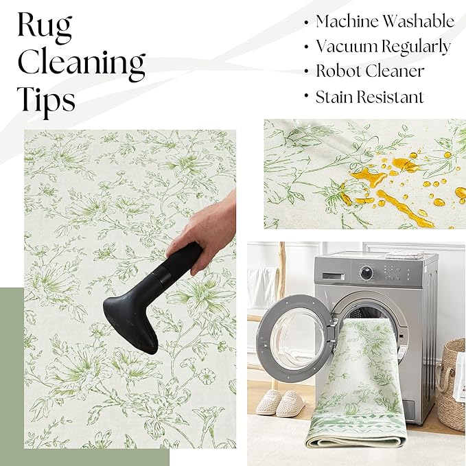 Small Green Rugs 2x3 Sage Green Kitchen for Entryway, Soft Washable Floral Sketch Printed Non-Slip Kitchen Mat, Low-Pile Indoor Bathroom Farmhouse Carpet for Entrance Cottage Boho Farmhouse